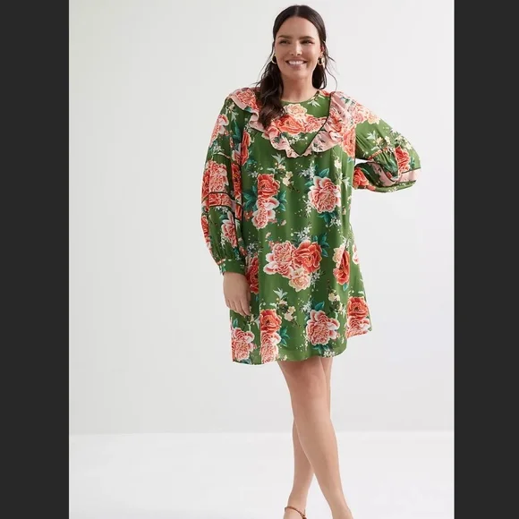 slim fit dress slacks Farm Rio Anthropologie Puff Sleeve Mini Dress Lime Small – Finds For You main image 1